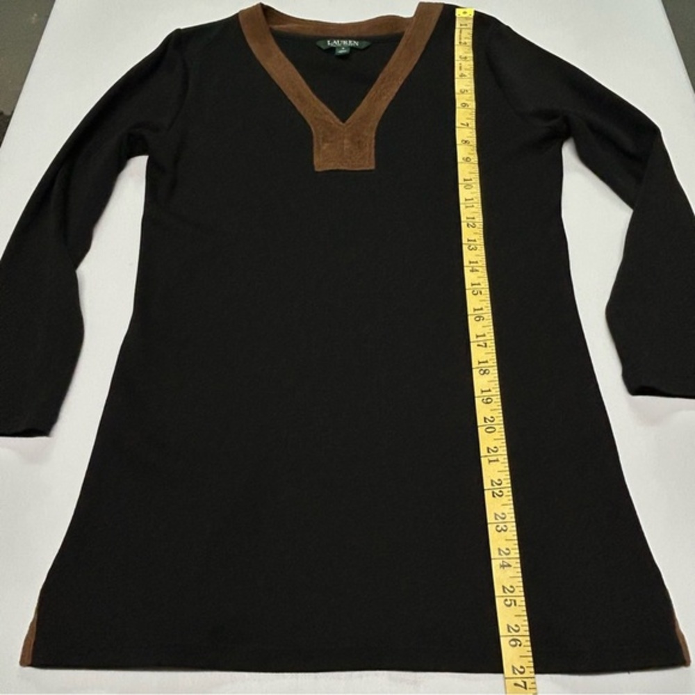 Lauren Ralph Lauren Tunic Top Long Sleeve V Neck Cotton Vegan Suede Office - Picture 6 of 8